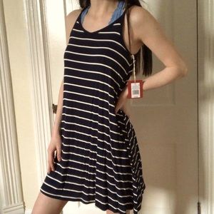 Navy Blue & White Striped Dress